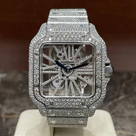 cartier de santos iced out|cartier santos skeleton diamond.